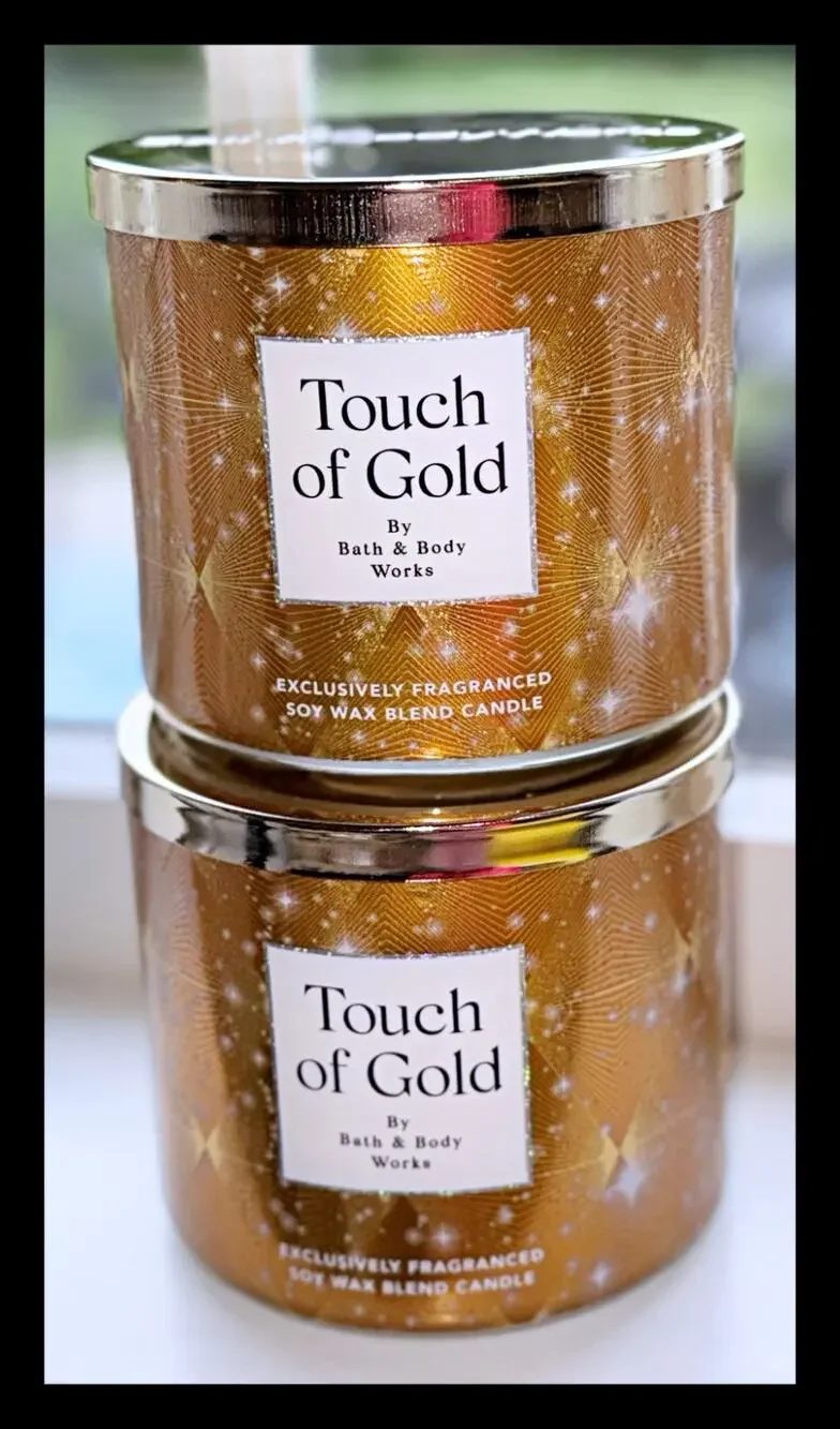 Lot of 2 Bath & Body Works Touch of Gold Large 3-Wick Candle 14.5oz